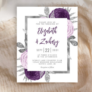Budget Floral Purple Lilac Silver Wedding Invite