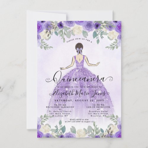 Budget Floral Purple Princess Birthday Quinceanera Note Card
