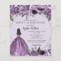 Budget Floral Purple Princess Sweet 16  Invitation