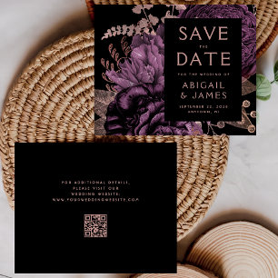 Budget Floral Purple Rose Gold QR Code Save Date