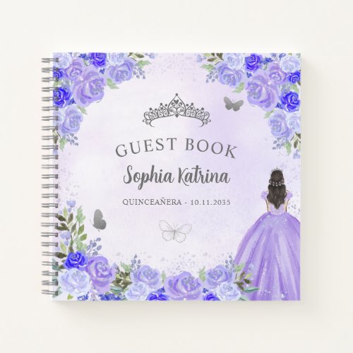 Budget Floral Purple Silver Quinceanera Guestbook Notebook