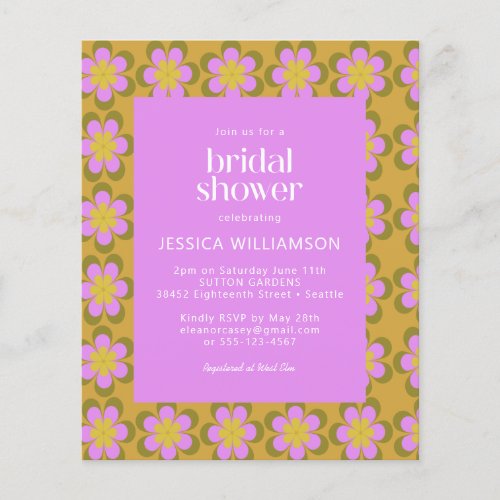 Budget Floral Purple Yellow Bridal Shower Invite