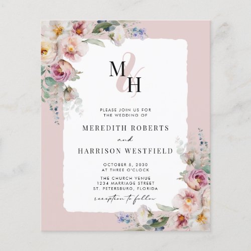 Budget Floral QR Code Monogram Wedding Invitation
