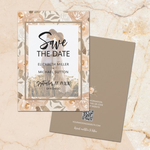 Budget Floral QR Code Photo Wedding Save the Date Flyer