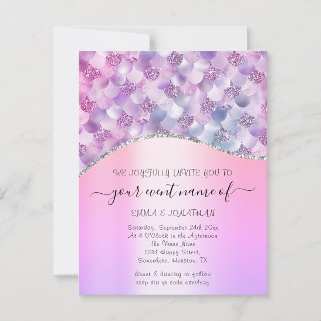 Budget Floral QR Code Pink Holographic Mermaid (Front)