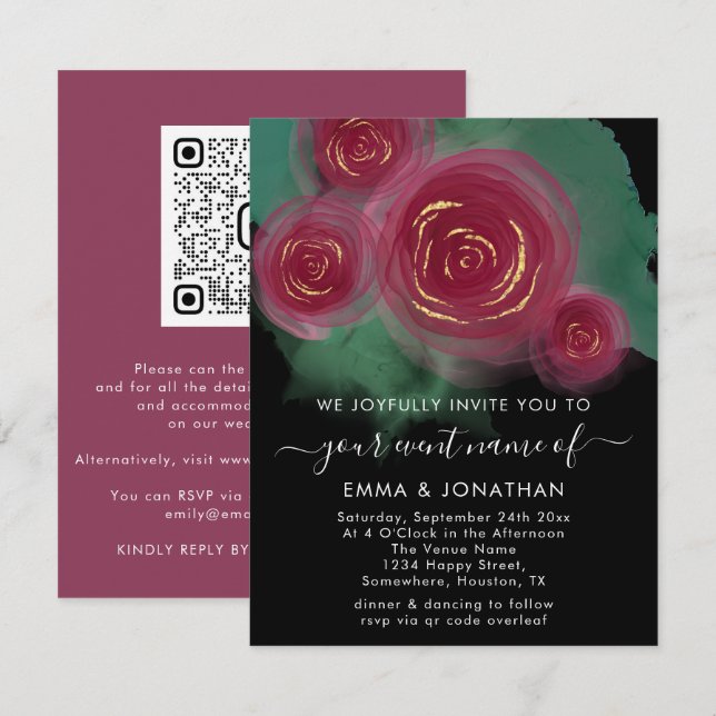 Budget Floral QR Code Rose Burgundy Marsala (Front/Back)