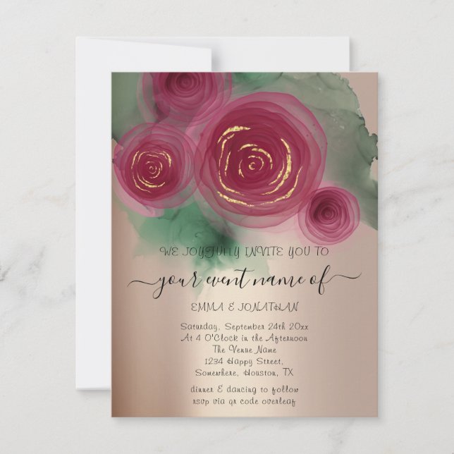 Budget Floral QR Code Rose Gold Marsala Pink (Front)