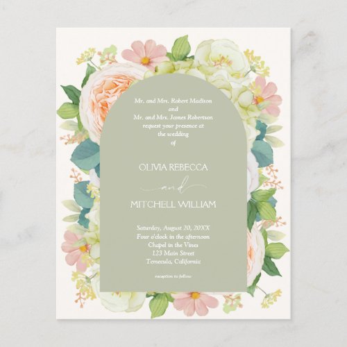 Budget Floral QR Code Sage Green Wedding Invites