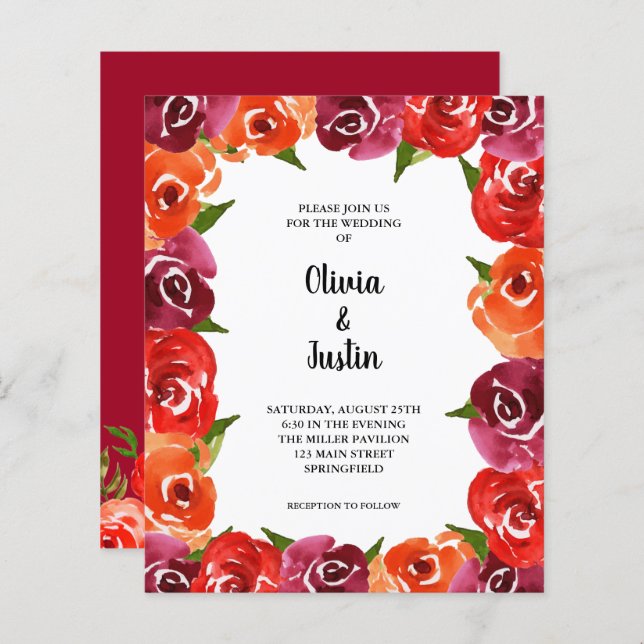 Budget Floral QR Code Wedding Invitations (Front/Back)