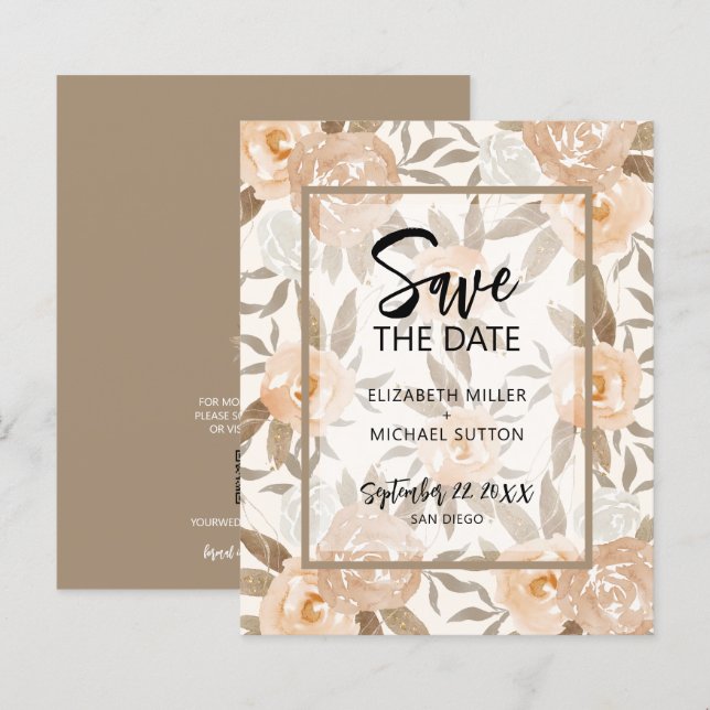 Budget Floral QR Code Wedding Save the Date (Front/Back)