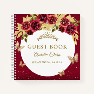 BUDGET Floral Red Gold Butterfly Guest Book