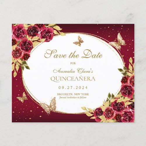 BUDGET Floral Red Gold Butterfly Quinceanera