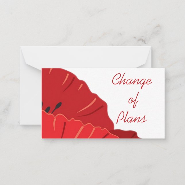 Budget.Floral.Red Poppy. Change of Plans Note Card (Front)