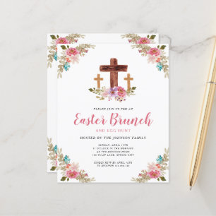 Budget Floral Religious Cross Easter Brunch Invite