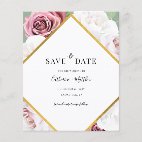 Budget Floral Rose Gold Geometric Save The Date Flyer