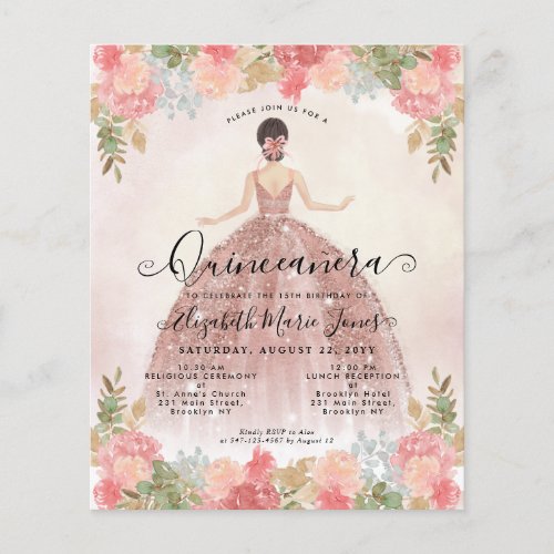 Budget Floral Rose Gold Pink Princess Quinceanera