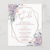 Budget Floral Rose Gold Purple Baby Shower Invite (Front)