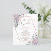 Budget Floral Rose Gold Purple Baby Shower Invite (Standing Front)