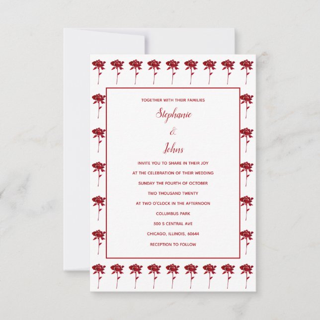 Budget Floral Rose Patterns Terracotta Wedding Invitation (Front)