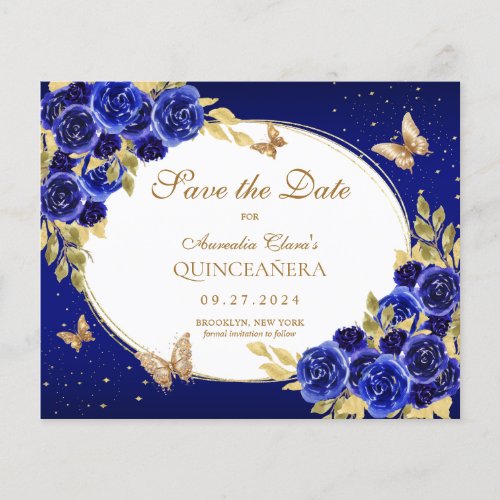 BUDGET Floral Royal Blue Butterfly Quinceanera