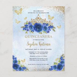 Budget Floral Royal Blue Gold Tiara Quinceañera