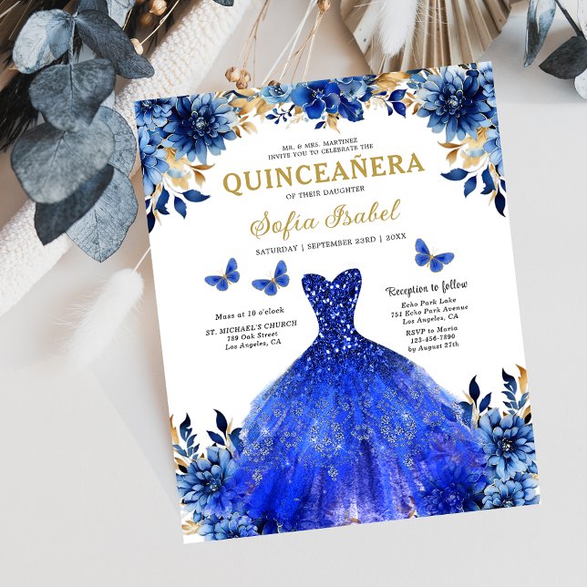 Budget Floral Royal Blue Princess Quinceanera (Creator Uploaded)