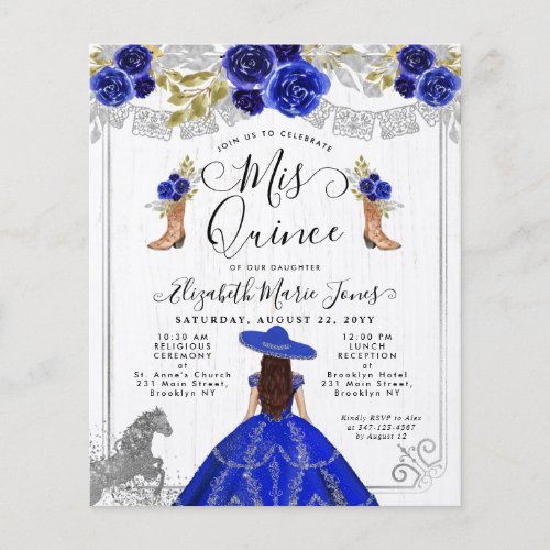 Budget Floral Royal Blue Silver Charra Quinceanera