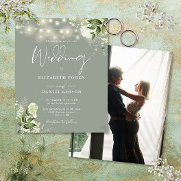 Budget Floral Sage Green Photo Wedding Invite