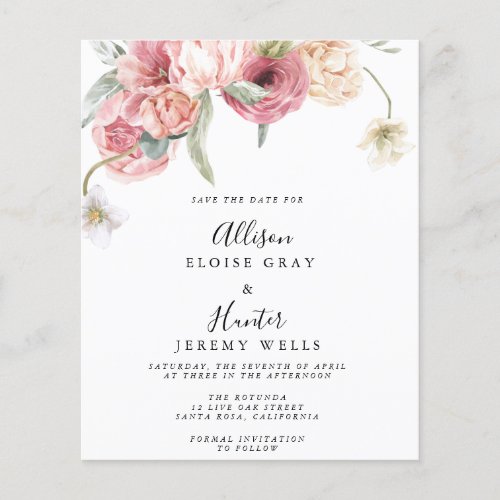 Budget Floral Save the Date  Annabeth  Flyer