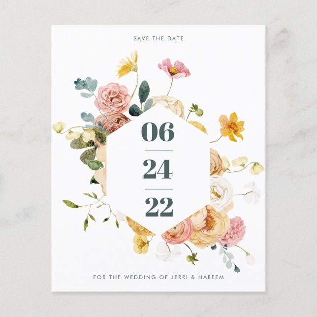 Budget Floral Save the Date Flyer (Front)