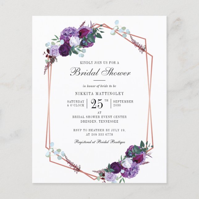 Budget Floral Script Bridal Shower Invitation (Front)