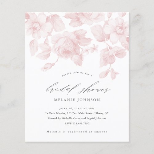 Budget Floral Script Pink Bridal Shower Invitation