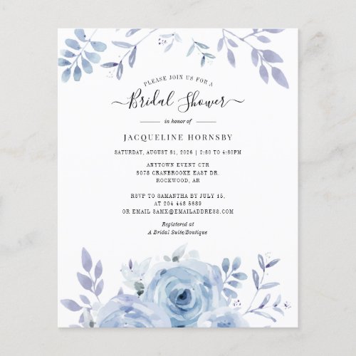 Budget Floral Script Watercolor Bridal Shower