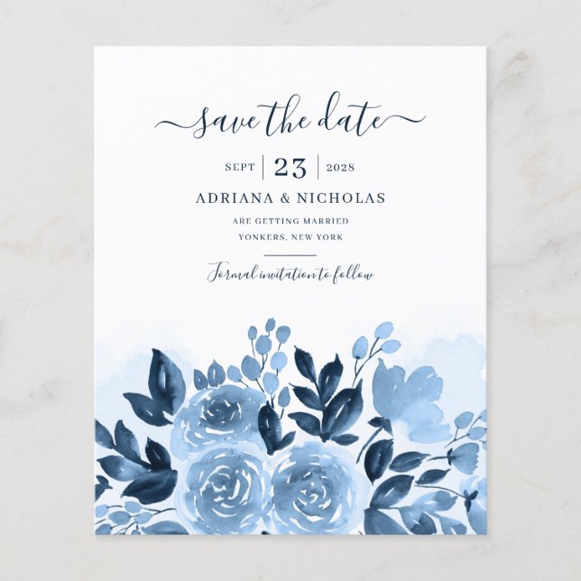 Budget Floral Script Wedding Save The Date (Front)