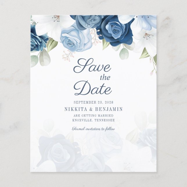 Budget Floral Script Wedding Save The Date (Front)