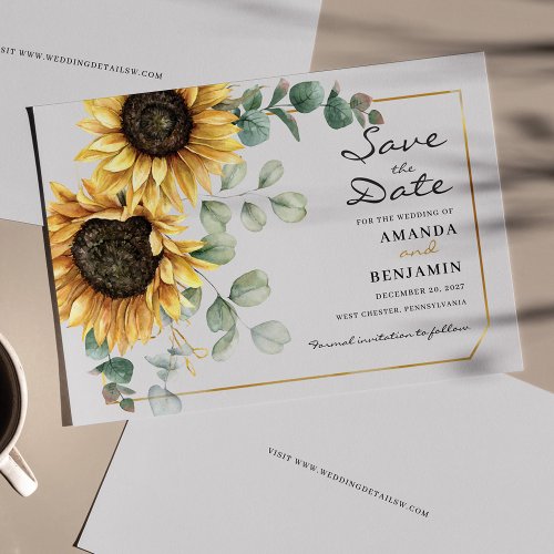 Budget Floral Sunflower Eucalyptus Save The Date Flyer