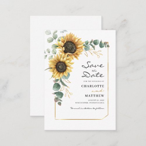 Budget Floral Sunflower Eucalyptus Save The Date Note Card