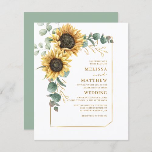Budget Floral Sunflower Eucalyptus Wedding Invite