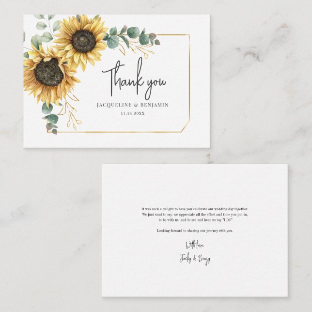 Budget Floral Sunflower Wedding Thank You Note Card (Front/Back)