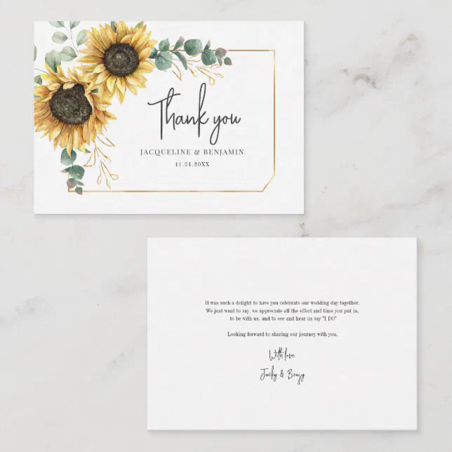 Budget Floral Sunflower Wedding Thank You Note Card | Zazzle