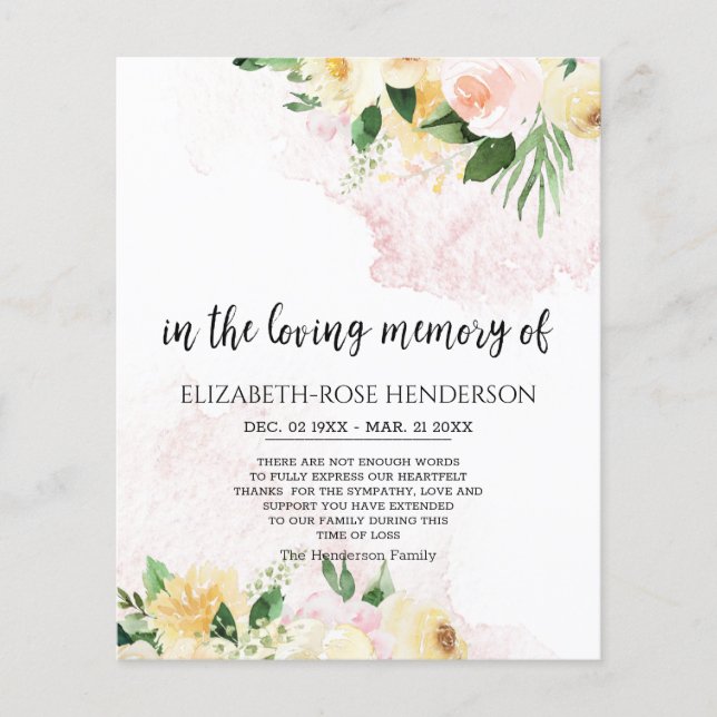 BUDGET FLORAL SYMPATHY MEMORIAL THANK YOU CARD. FLYER (Front)