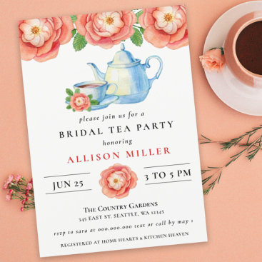 Budget Floral Tea Party Bridal Shower Invitation