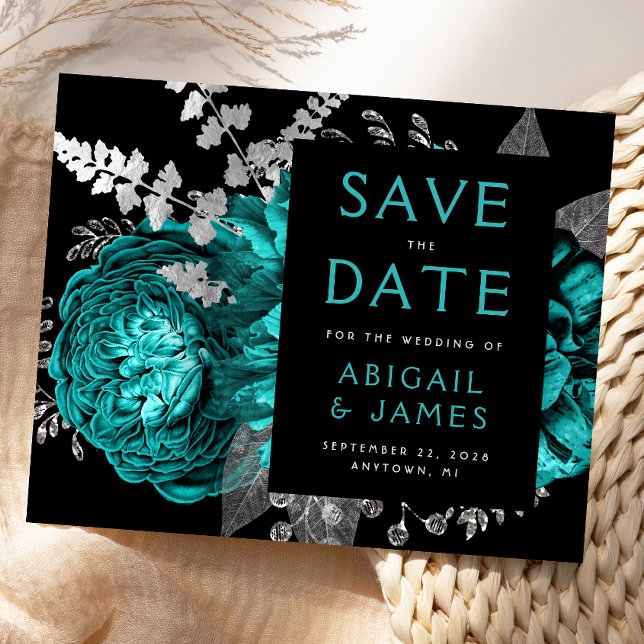Budget Floral Teal Blue Silver Save the Date (Creator Uploaded)