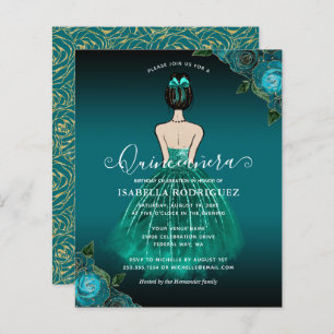 Budget Floral Teal Princess Gold Quinceañera