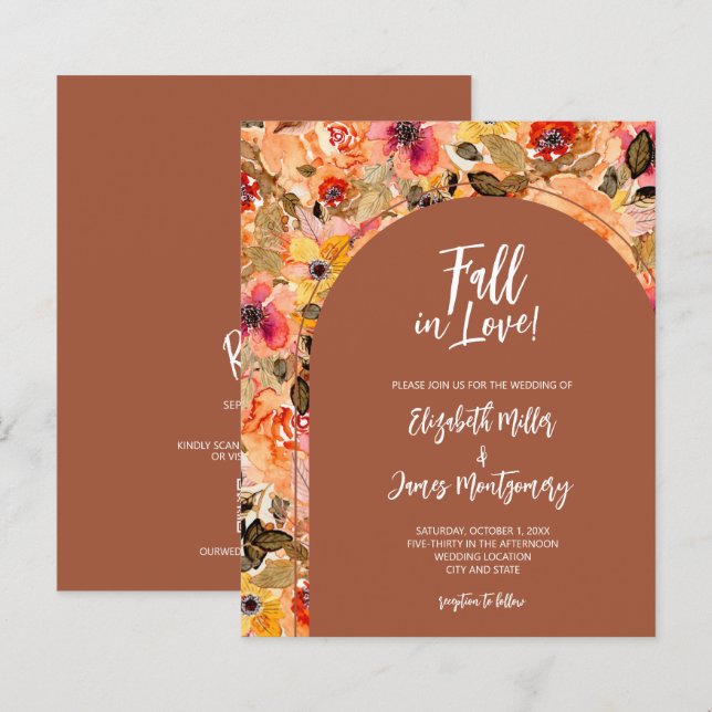 Budget Floral Terracotta All In One Wedding Invite (Front/Back)