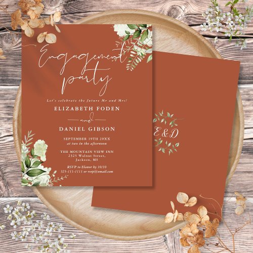 Budget Floral Terracotta Engagement Party Invite