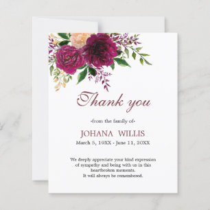 Budget Floral Thank You Funeral Memorial Card