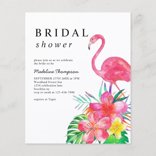 BUDGET Floral Tropical Flamingo Bridal Shower (Front)