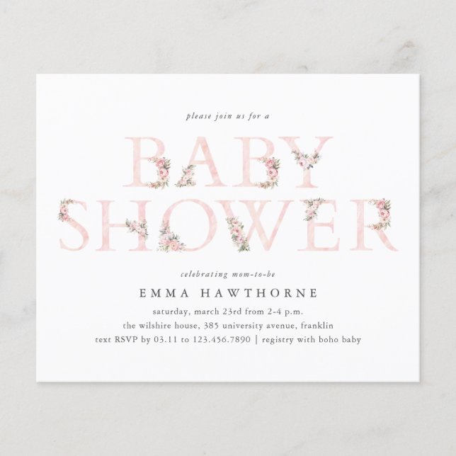 Budget Floral Type Girls Baby Shower Invitation (Front)