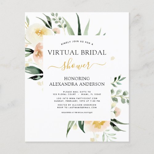 Budget Floral Virtual Bridal Shower Blush Pink Flyer